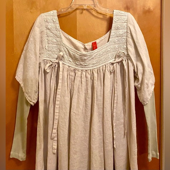 Ewa i Walla Vintage 100% Linen Ivory Dress w Beautiful Lace - Picture 3 of 9